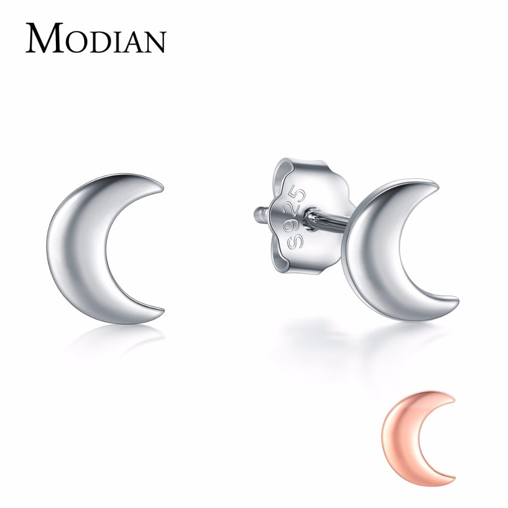 Modian New 2019 Solid 925 Sterling Silver Rose Gold Color Moon Stud Earrings For Women Trendy Small Exquisite Jewelry Bijoux
