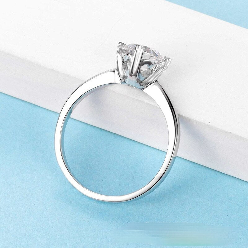 Moissanite Rings Diamonds Wedding Engagement Ring for Women Fashion Jewelry 925 Sliver 1ct 6.5mm Roud Cut D Color Vvsl Gift
