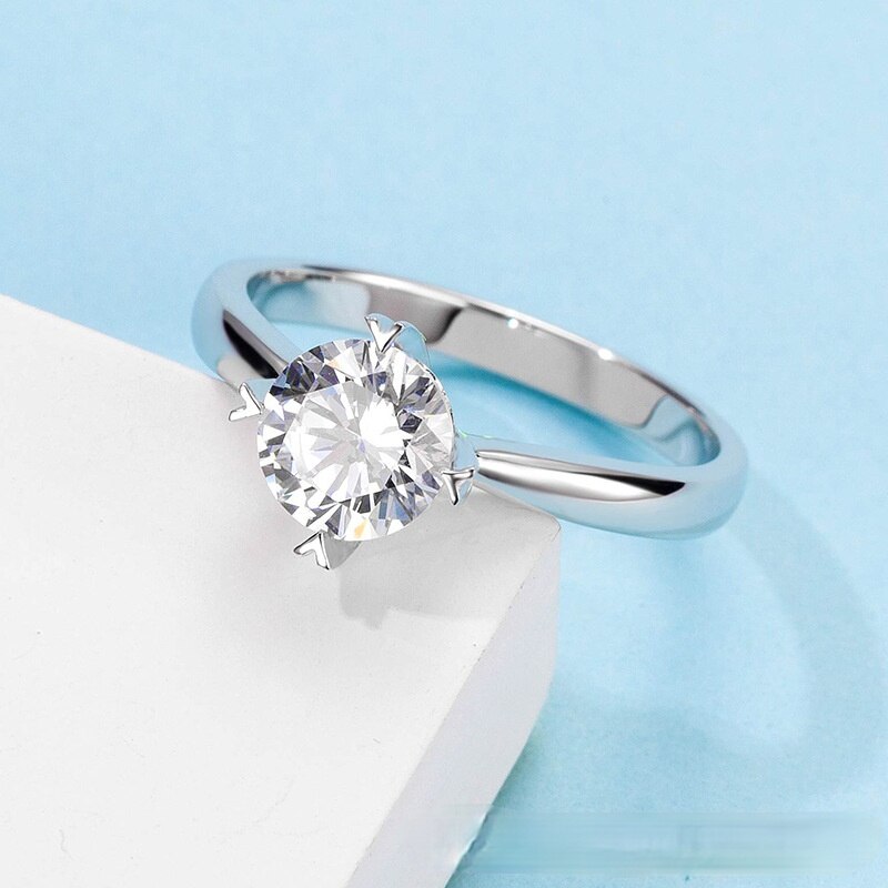 Moissanite Rings Diamonds Wedding Engagement Ring for Women Fashion Jewelry 925 Sliver 1ct 6.5mm Roud Cut D Color Vvsl Gift