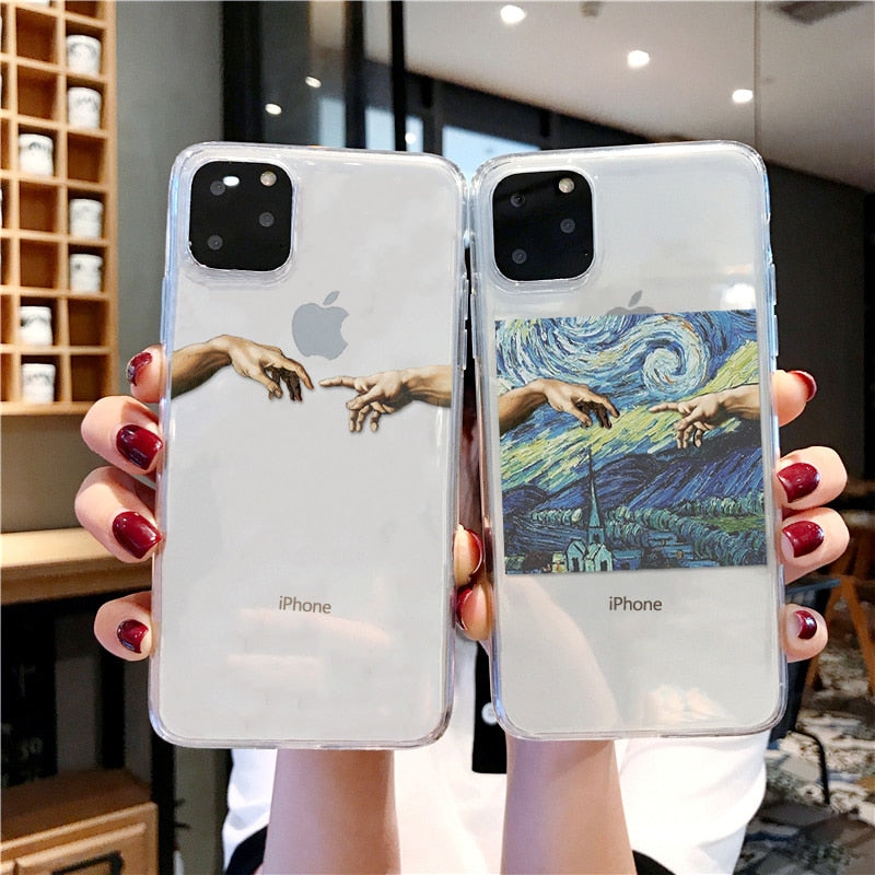 Mona Lisa Art David lines Painted Pattern Case For iPhone 12 11 XS MAX XR 6s 7 8 Plus SE2020 Transparent TPU Phone Cover Coque