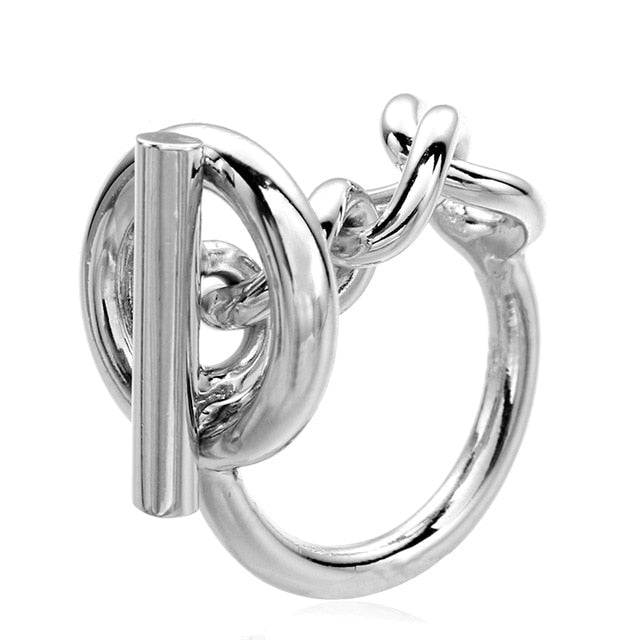Moonmory 925 Sterling Silver Rope Chain Ring With Hoop Lock For Women French Popular Clasp Ring Sterling Silver Jewelry Making