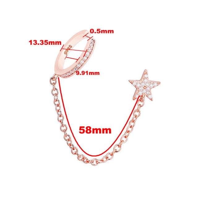 Moonmory Real 925 Sterling Silver Wedding Earring For Women With Chain Fashion Jewelry Silver Ear Cuff Brincos One piece