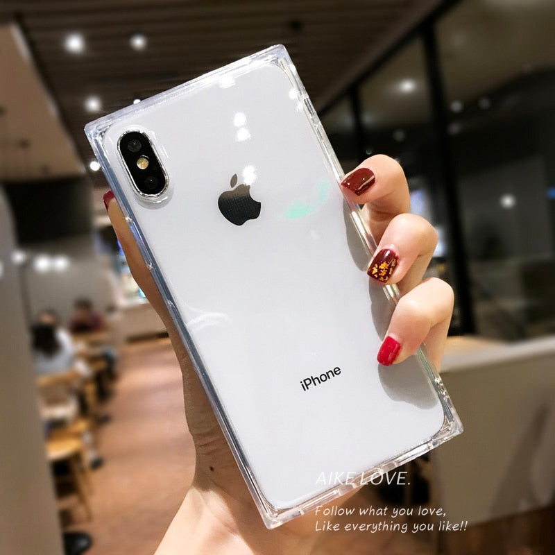 N1986N Phone Case For iPhone 12 Mini 12 11 Pro X XR XS Max 6 6s 7 8 Plus Fashion Square Design Candy Color Clear Soft TPU Case