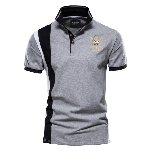 NEGIZBER 100% Cotton Badge Embroidery Polo Shirt for Men Short-sleeved Patchwork Men's Polos Quality Summer Brand Men Clothing