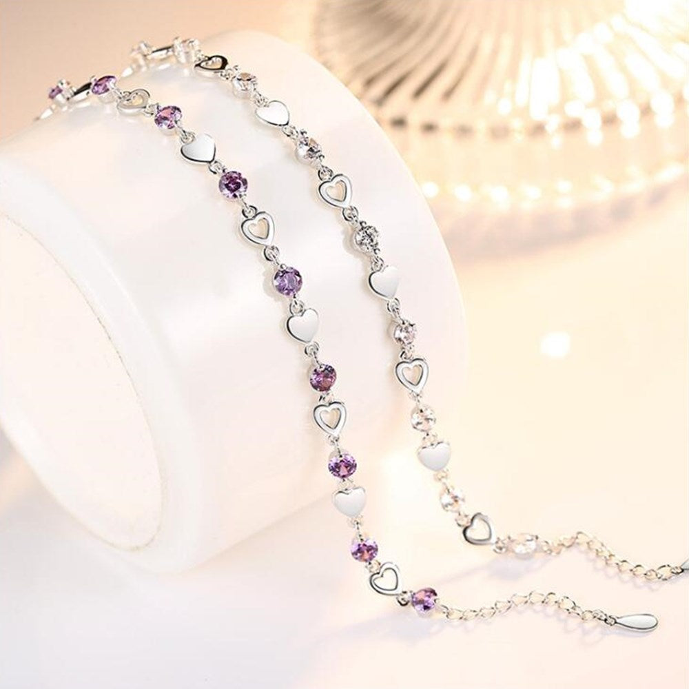 NEHZY 925 Sterling Silver Jewelry Bracelet High Quality Retro Fashion Woman Purple Crystal Heart Bracelet Length 20.5CM