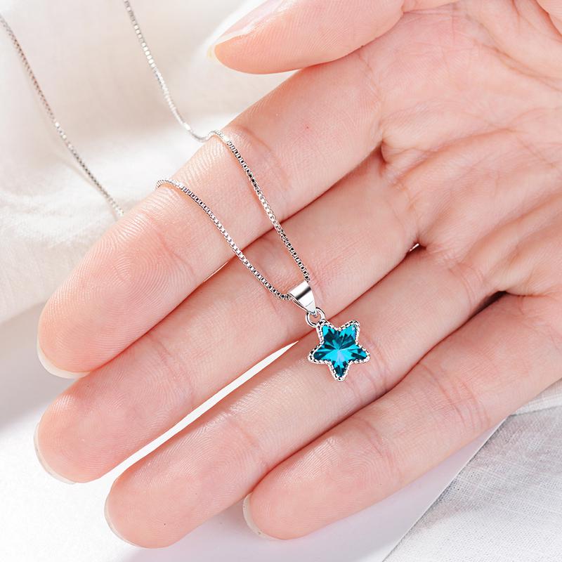 NEHZY 925 Sterling Silver New Woman Fashion Jewelry High Quality Blue Crystal Zircon Pentagram Pendant Necklace Length 45cm