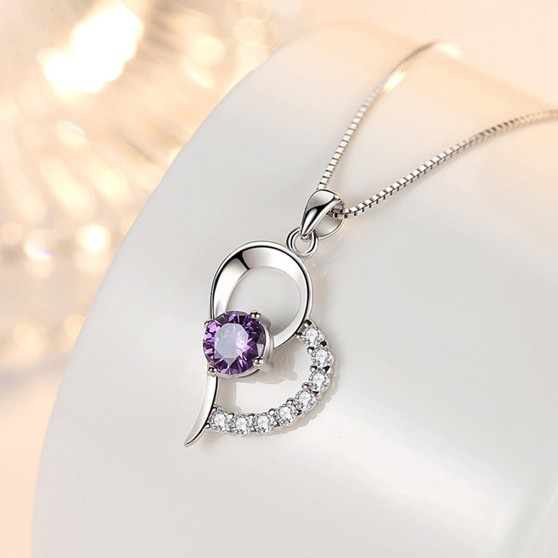 NEHZY 925 Sterling Silver New Woman Fashion Jewelry High Quality Purple Crystal Zircon Heart Pendant Necklace Length 45CM