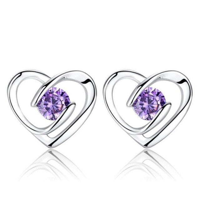 NEHZY 925 Sterling Silver Stud Earrings High Quality Woman Fashion Jewelry New Heart-shaped Amethyst Zircon Hot Sale Earrings