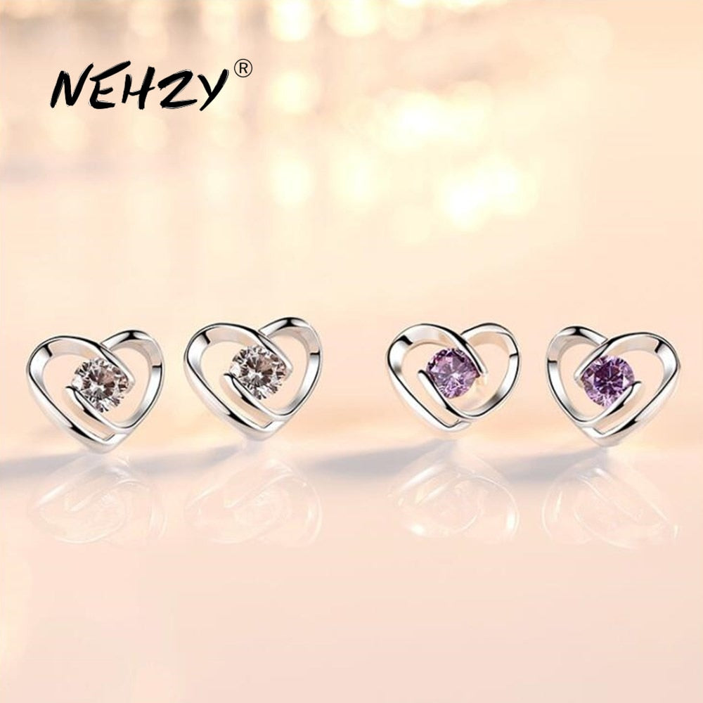 NEHZY 925 Sterling Silver Stud Earrings High Quality Woman Fashion Jewelry New Heart-shaped Amethyst Zircon Hot Sale Earrings