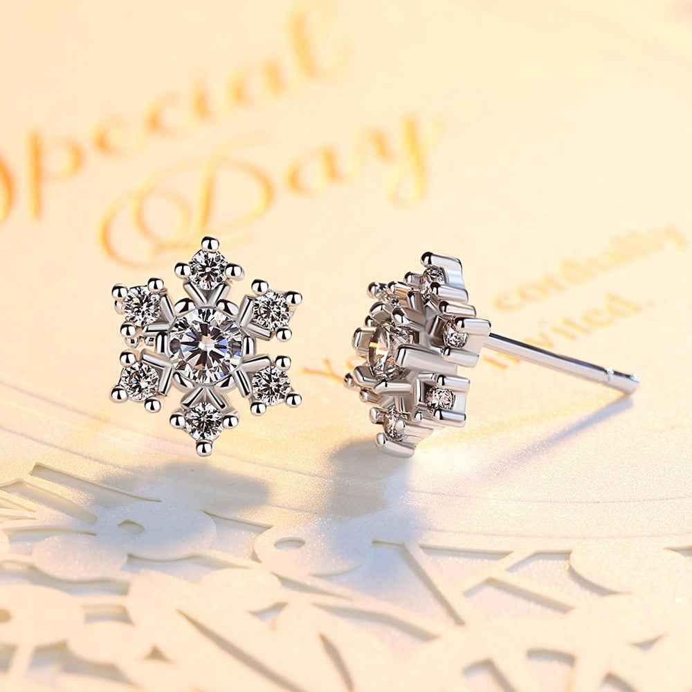 NEHZY 925 Sterling Silver Stud Earrings High Quality Woman Fashion Jewelry Retro Simple Snowflake Crystal Zircon Earrings