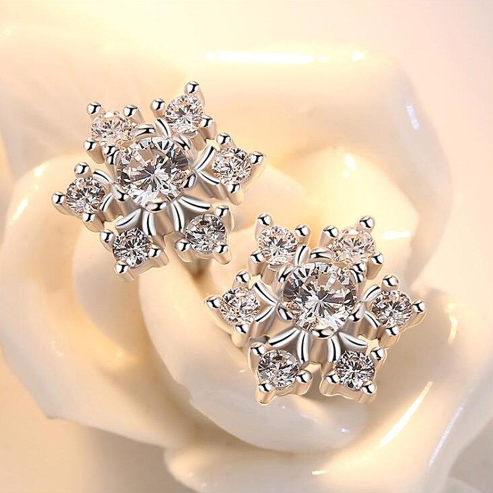 NEHZY 925 Sterling Silver Stud Earrings High Quality Woman Fashion Jewelry Retro Simple Snowflake Crystal Zircon Earrings