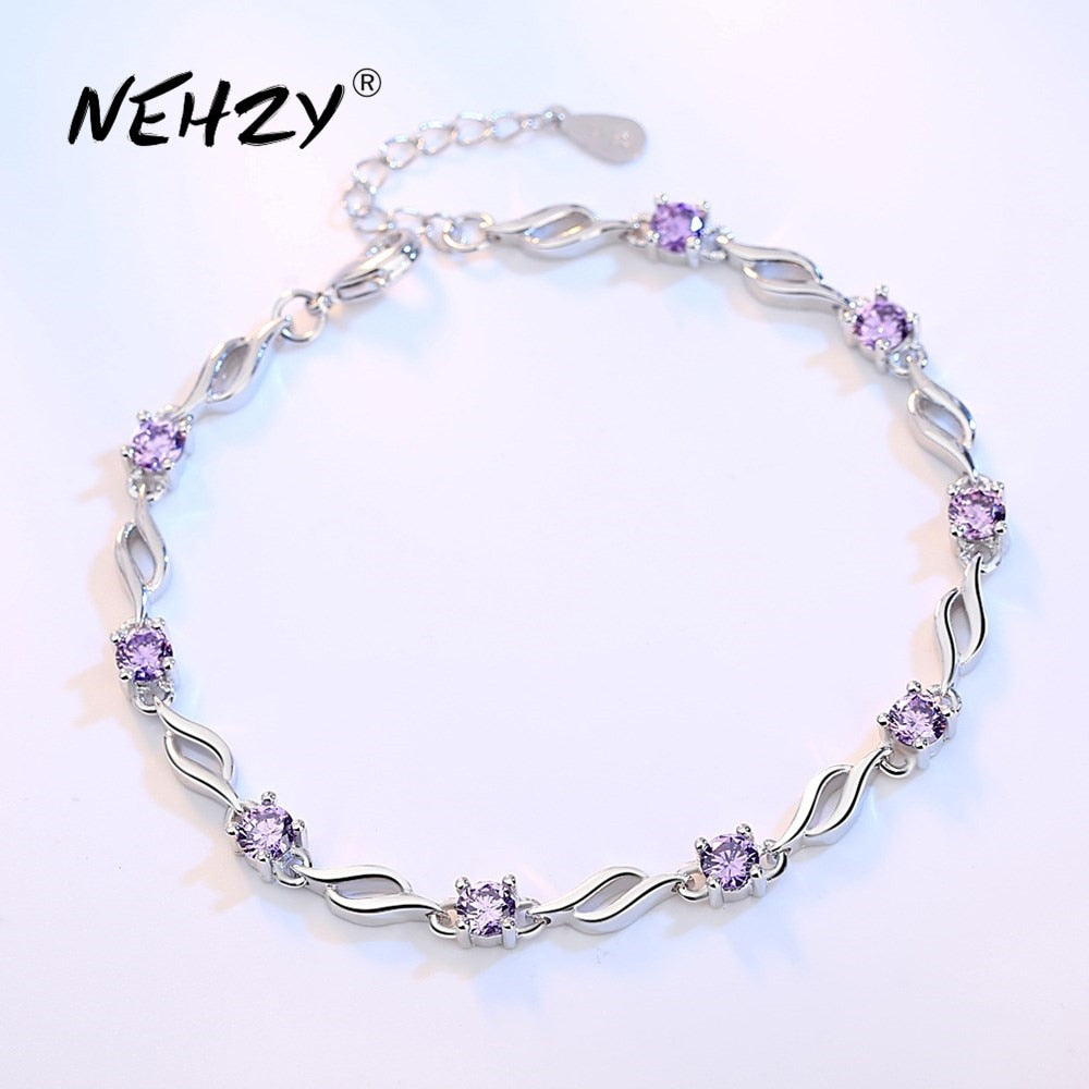 NEHZY 925 sterling silver jewelry bracelet high quality retro fashion woman purple crystal four prong DIY bracelet length 20.5CM