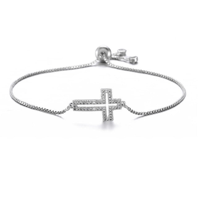 NEWBUY Classic AAA+ Cubic Zirconia Cross Charm Bracelets For Women Adjustable Copper Chain Bracelet & Bangle Dropship Jewelry