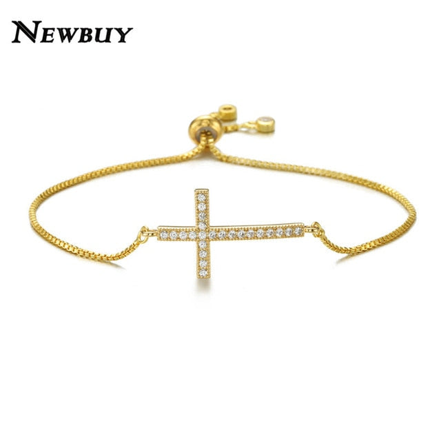 NEWBUY Classic AAA+ Cubic Zirconia Cross Charm Bracelets For Women Adjustable Copper Chain Bracelet & Bangle Dropship Jewelry