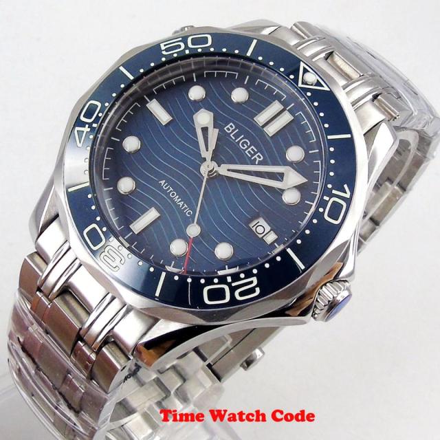 NH35/Miyota8215 Sapphire Men's Automatic Watch Date Window Black/Blue Dial Rubber/Steel Band Ceramic Rotating Bezel Bliger 41mm