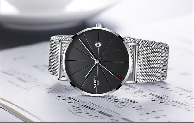 NIBOSI New Men's Watch Ultra-thin Fashion Watches Simple Business Men Quartz Watches Relogio Masculine Male Clock Mesh Band