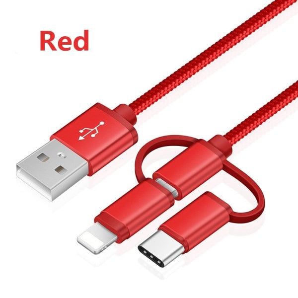 NOHON 3 in 1 Lighting Micro USB Type C Charge Cable For iPhone X 8 7 Cables Fast Charging USB  For Oneplus 5 Samsung Galaxy S8