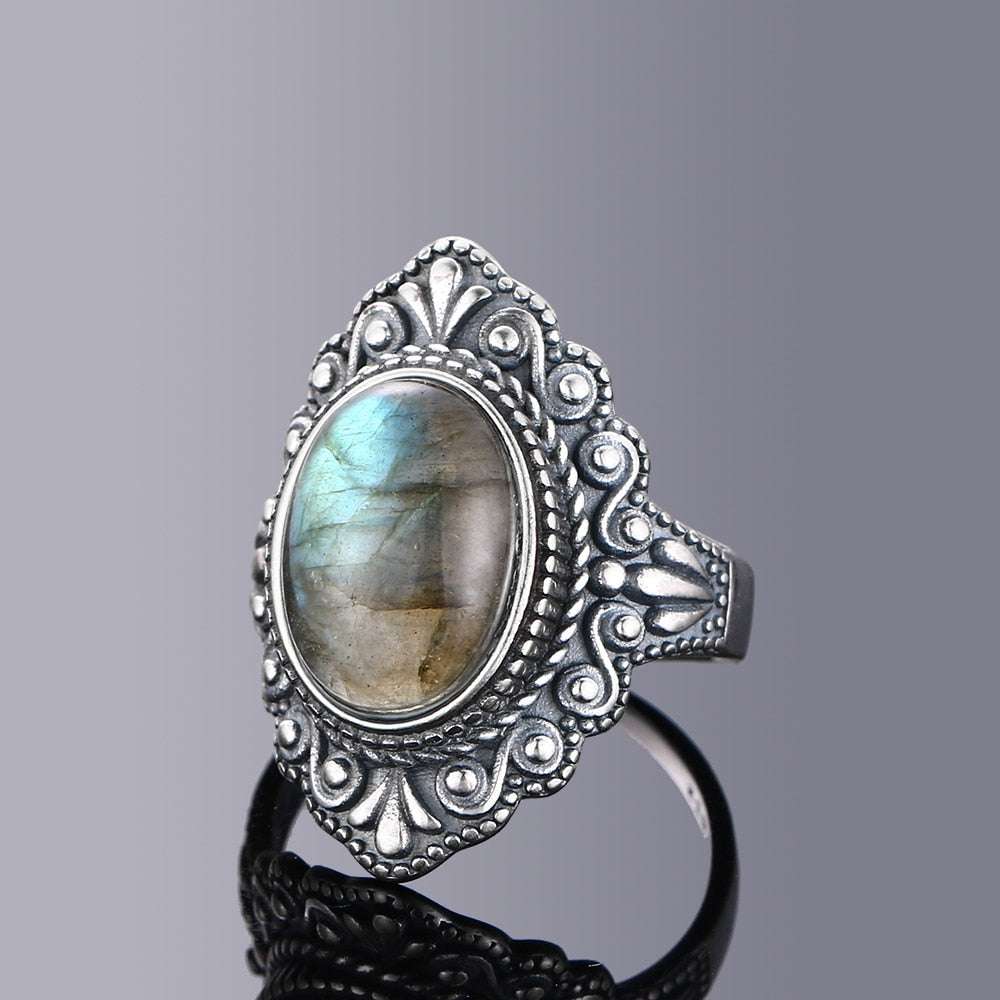 Nasiya Vintage Oval Natural Labradorite Rings For Women 925 Sterling Silver Ring Jewelry Finger Ring Gemstone Rings Party Gift