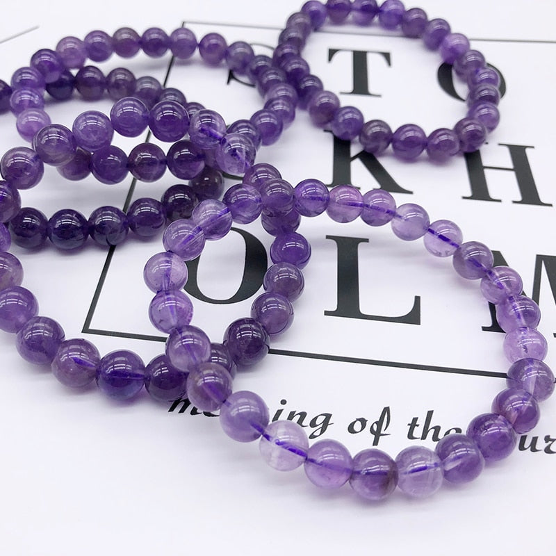 Natural Amethysts Quartz Bracelet Light Purple Energy  Gem Stone  Women Beaded Stretch Bracelet  Gift Jewelry