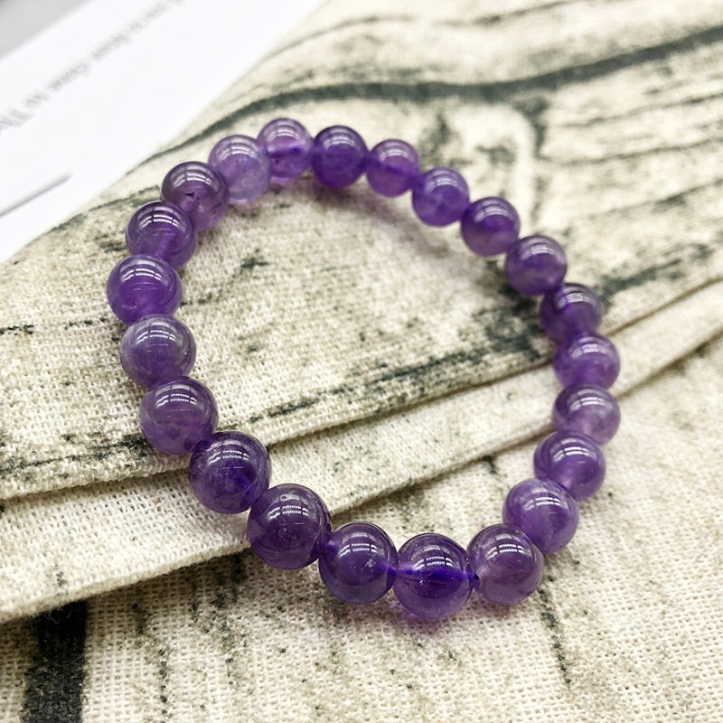Natural Amethysts Quartz Bracelet Light Purple Energy  Gem Stone  Women Beaded Stretch Bracelet  Gift Jewelry