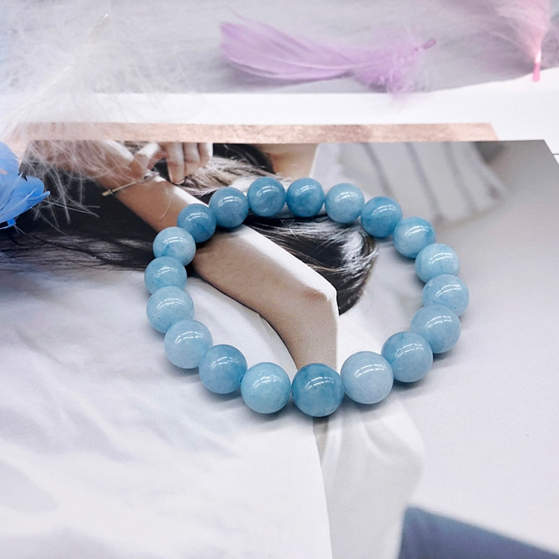Natural Aquamari Bracelet Single Crystal Elastic Romantic Crystal Yoga Blue  Bracelet Woman Jewelry 4,6,8,10,12mm Beads
