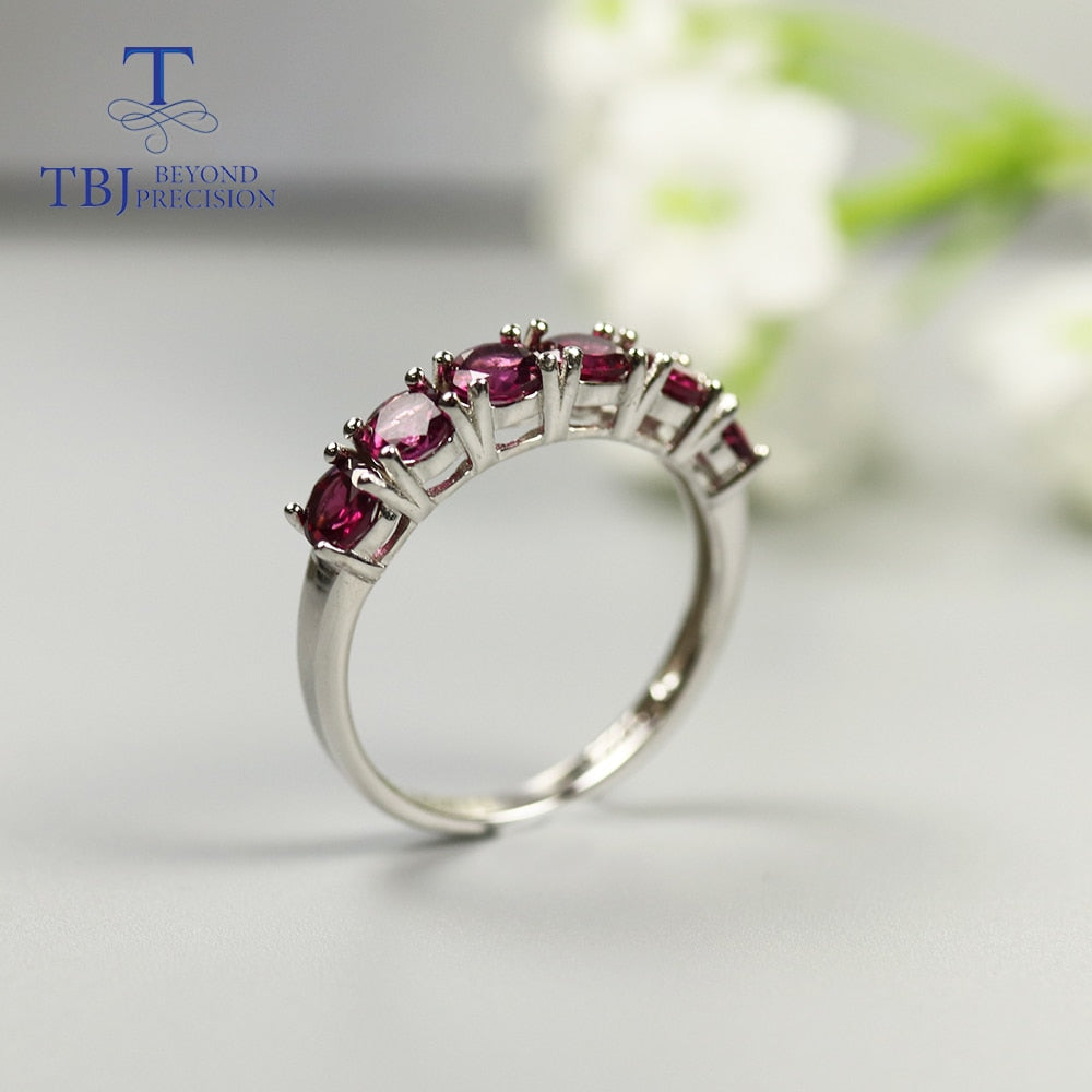 Natural Brazil Rhodolite Garnet Ring Round 4mm 6 piece classic simple Gemstone Ring fine jewelry 925 sterling silver for women