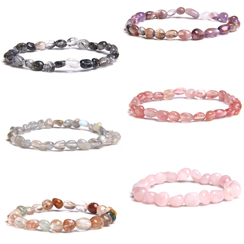 Natural Labrodorite Bracelets Men Fashion Irregular Shape Beads Bracelet Women Stretch Pink Quartzs Friendship Bangle Jewelry