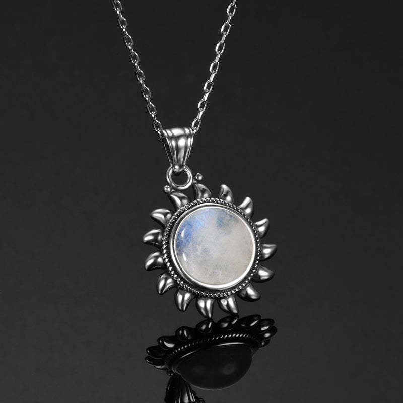 Natural Moonstone 925 silver jewelry Pendants Necklaces For Women Men Sun Geometric Shape Vintage Fashion Woman Pendants Hotsale