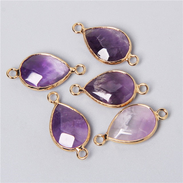 Natural Stone Charm Pendant Quartzs Labradorite Amethysts Water Drop Pendant For Necklaces Earrings Jewelry Making  23*13-14mm