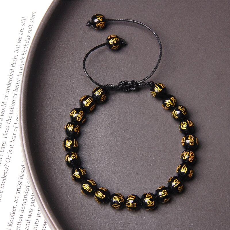 Natural Stone Lapis Lazuli Beads Braid Bracelet Round Tiger Eye Black Onyx Healing Beads Braided Bracelet Jewelry for Women Men