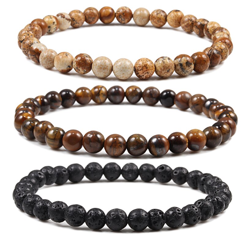 Natural Stone Lava Beads Bracelet Elastic Bangle Tiger Eye Buddha Stone Bracelets Men Female Yoga Healing Jewelry Wish Gift 6MM