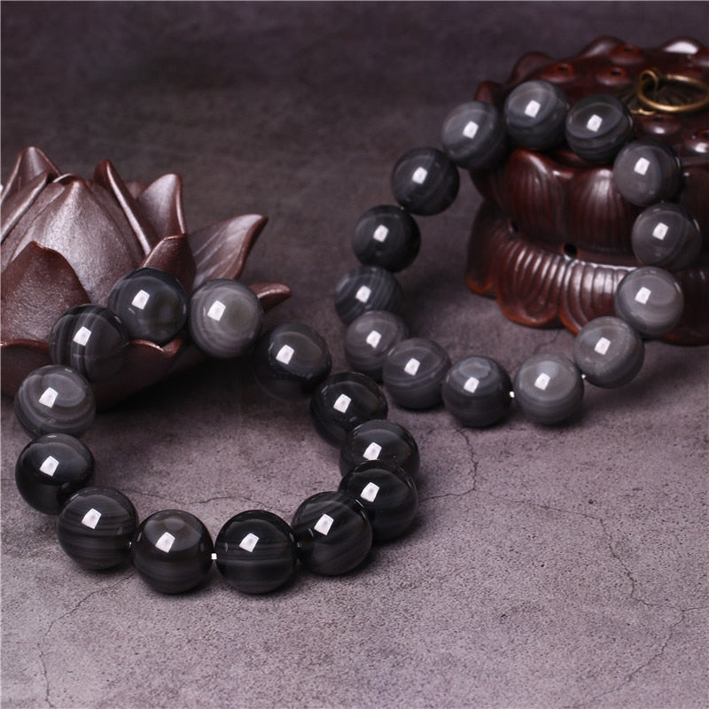 Natural Stone Obsidian Round Bead Bracelet Simple Black Quartz Crystal Energy Bracelet Chakra Yoga Jewelry Gift