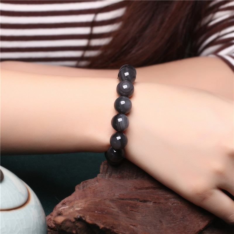 Natural Stone Obsidian Round Bead Bracelet Simple Black Quartz Crystal Energy Bracelet Chakra Yoga Jewelry Gift