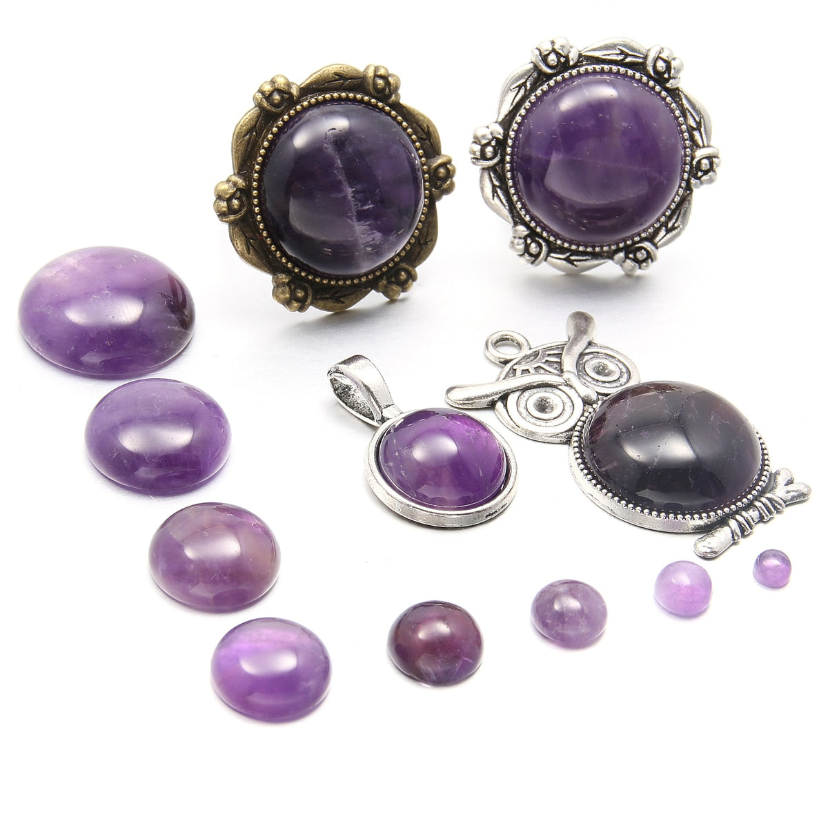 Natural Stones Amethyst Cabochon 8 10 12 14 16 18 20 mm Round No Hole Beads for Making Jewelry DIY accessories Loose Beads