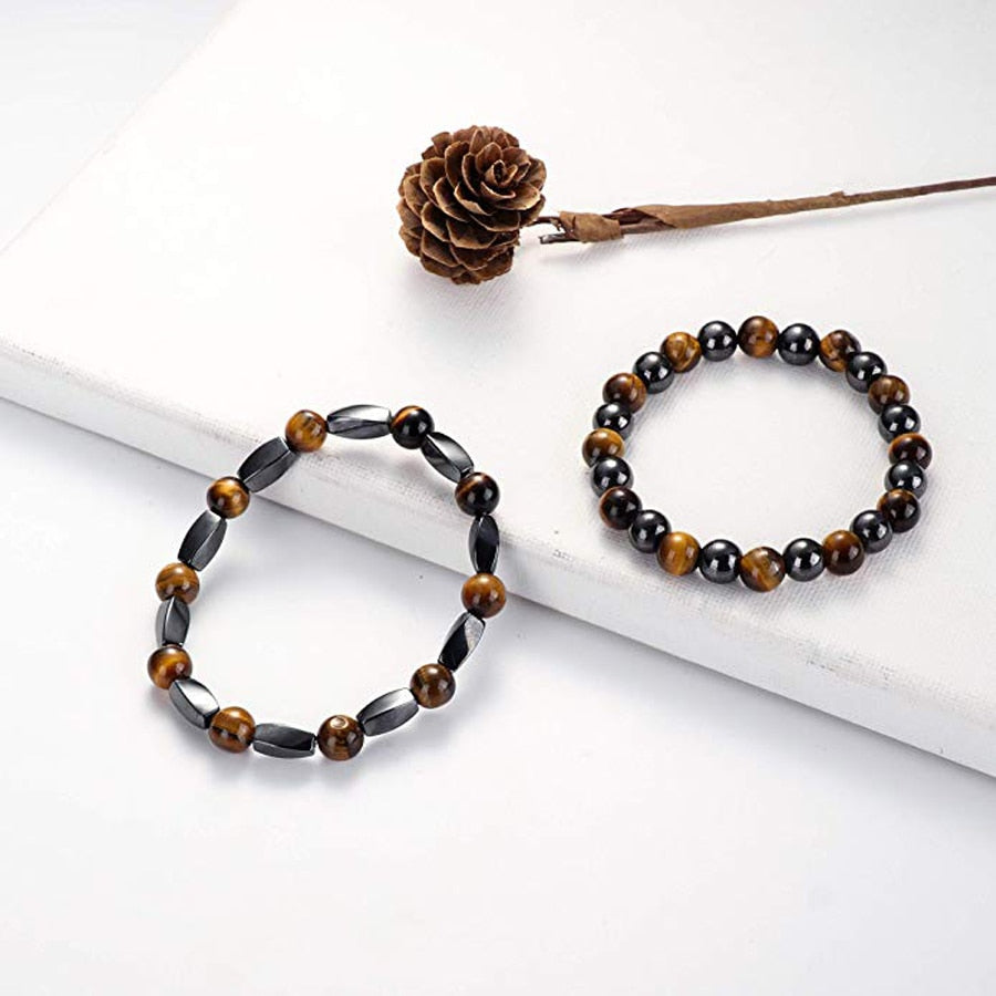Natural Tiger Eye Hematite Men Bracelets Set Magnetic Health Protection Balance Beads Bracelets Women Reiki Healing Jewelry Gift