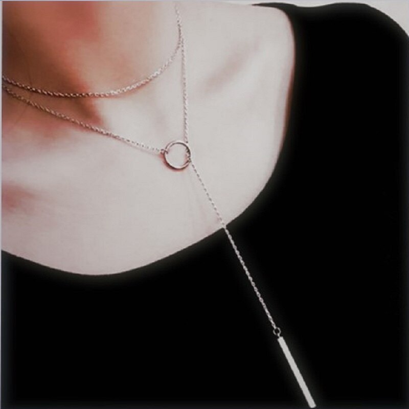 New Circle Strip Long Chain Multi-layer Pendant Necklaces For Women Trend Sweater Chain Choker Jewelry