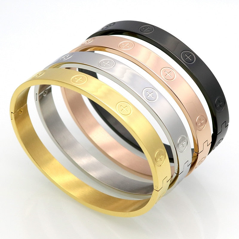 New Design Zircon And Cross Nut Nail Bracelets & Bangles For Women Luxury Brand Jewelry Stainless Steel Screw Jewelry Pulseiras