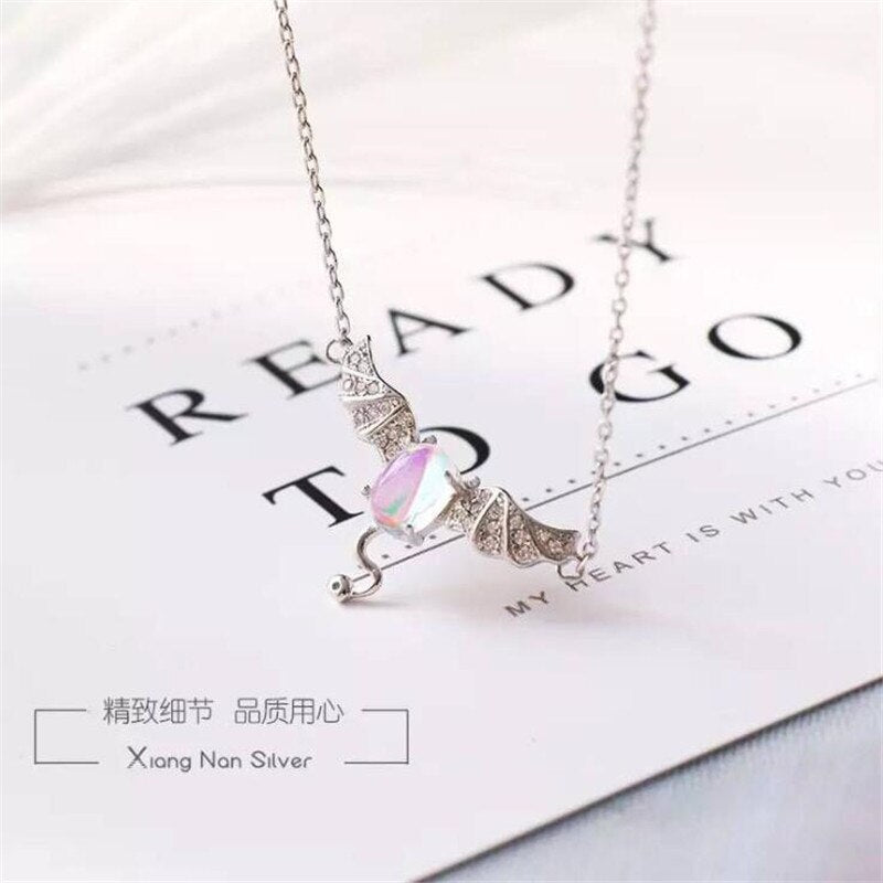 New Fashion Exquisite Little Devil 925 Sterling Silver Jewelry Personality Bat Moonstone Crystal Popular Necklaces H331