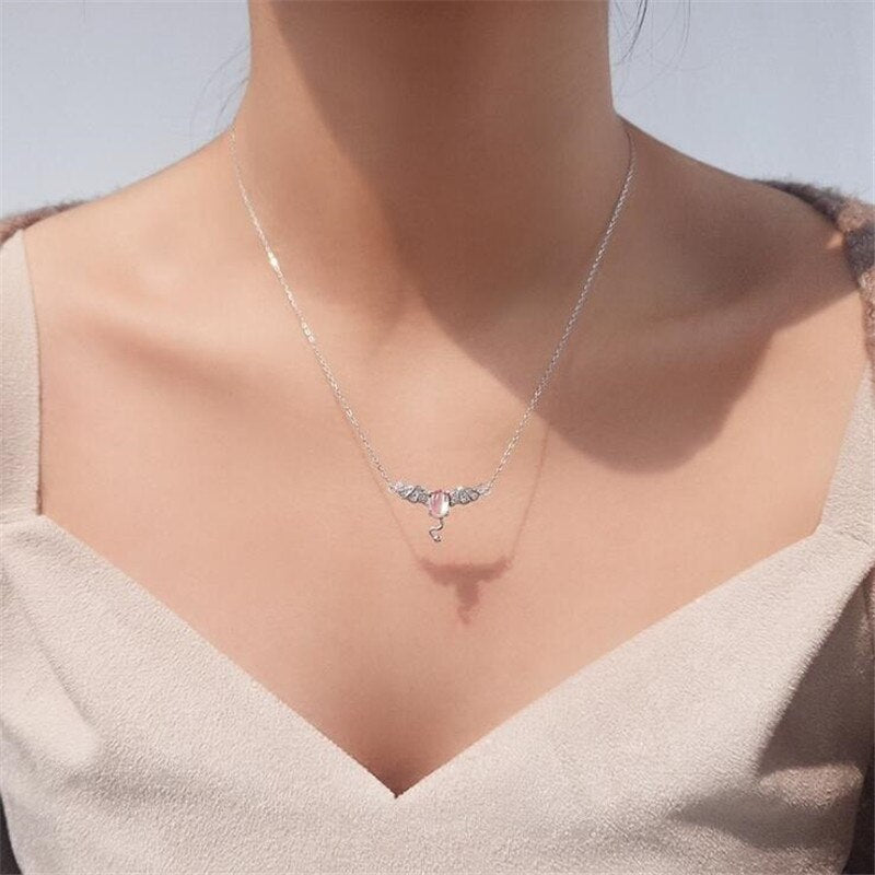 New Fashion Exquisite Little Devil 925 Sterling Silver Jewelry Personality Bat Moonstone Crystal Popular Necklaces H331