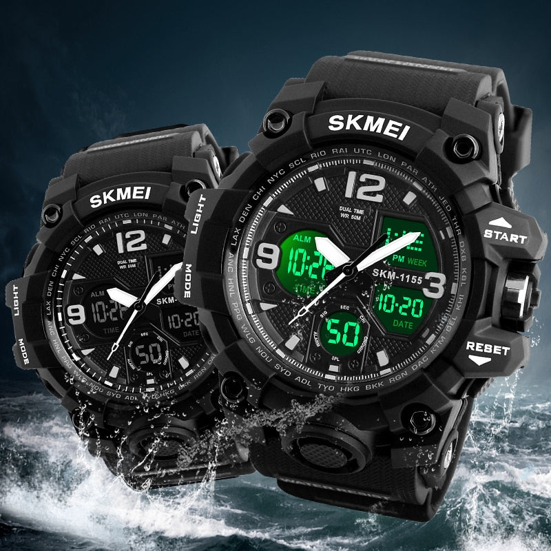 New Fashion Men Sports Watches SKMEI Men Quartz Analog LED Digital Clock Man Military Waterproof Watch Relogio Masculino 1155B
