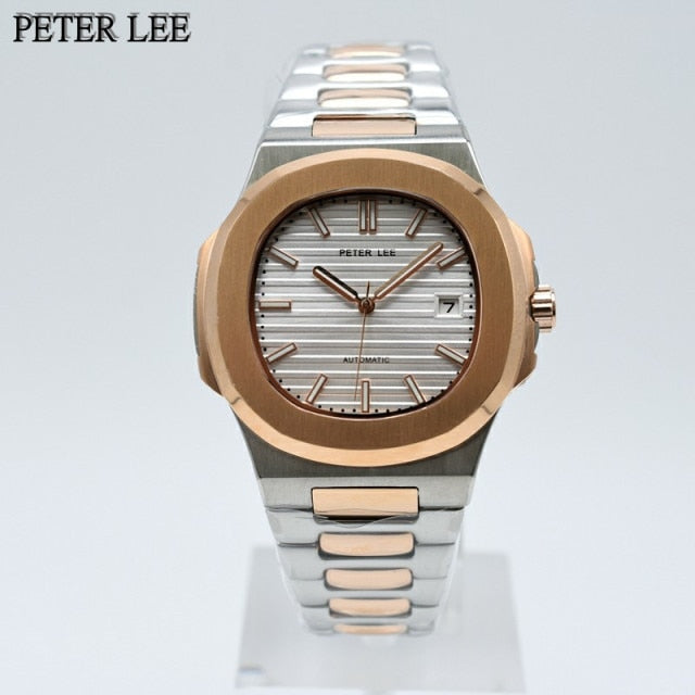 New Hot Sale PETER LEE Luxury Mechanical Watch For Men Brand Auto Date Stainless Steel Automatic Watches Male gifts gold watch