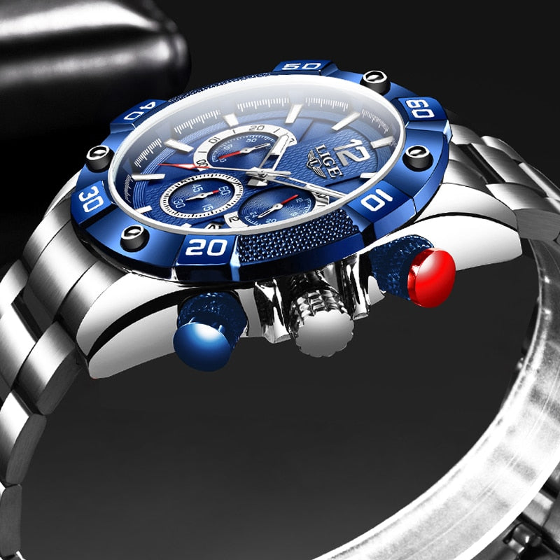 New LIGE Stainless Steel Watches Mens Sports Waterproof Luminous Chronograph Top Brand Luxury Quartz Men Watch Relogio Masculino