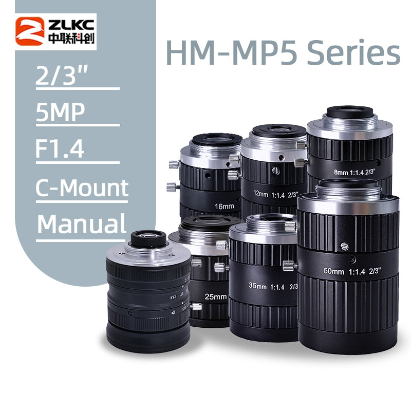 New OEM 5MP 6mm 8mm 12mm 16mm 25mm 35mm 50mm Fixed Focus Lens 2/3" C-Mount Manual Industrial Lens Suitabel for Machine Vision