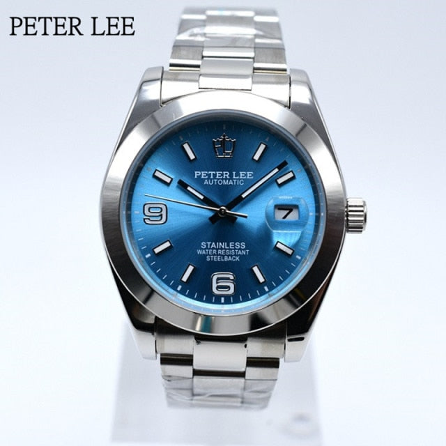 New PETER LEE Hot Sale Men Brand Fashion Automatic Mechanical Watches 40mm Auto Date Digital Stainless Steel Wristwatch