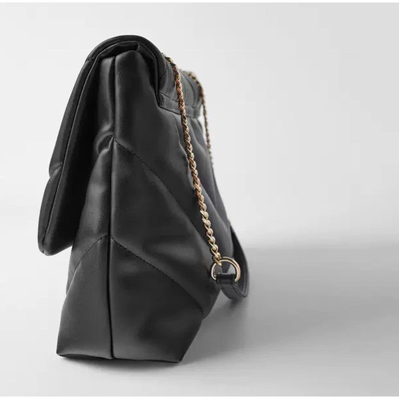 New Women's ZA Bag Fashion Chain Crossbody Bag Large Capacity Versatile Shoulder Messenger Soft Leather Bags Casual White Black