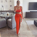 NewAsia Sexy Party 2 Piece Set Women 2019 Plus Size Crop Top Twist Side Split Long Skirts Matching Sets Club Two Piece Outfits