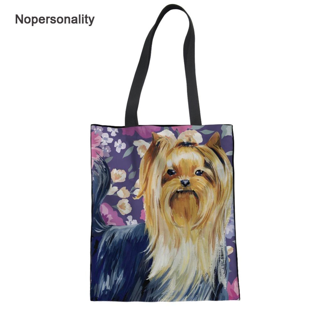 Nopersonality Colorful Yorkshire Terrier Dog Print Women Handbag Portable Small Canvas Tote Bag for College Girls Shoulder Bags