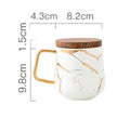 Nordic Style Creative Marble Texture Ceramic Mug Gold Plated Handle Cup Wood Saucer Lid Coffee Cup Breakfast Milk Mug Crafts
