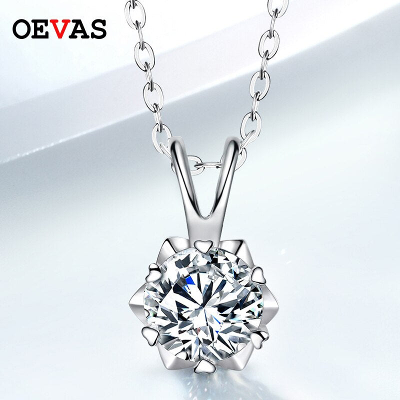 OEVAS 100% 925 Sterling Silver Real 1ct Moissanite Stone Necklaces For Women Party Fine Jewelry Gifts