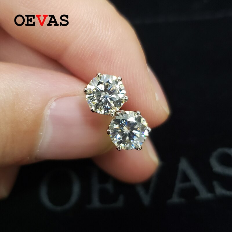 OEVAS Real 0.5/1 Carat D Color Moissanite Bridal Stud Earrings 100% 925 Sterling Silver Sparkling Engagement Party Fine Jewelry